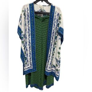 Max Studio Green and Blue Floral Kimono pants set.